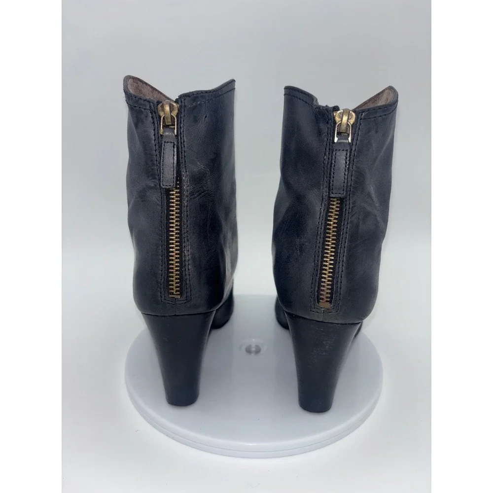 VINTAGE NINE WEST Black Leather Boot Heeled‎ Ankle Chunky Back Zip Dashiell 8.5